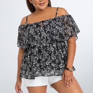 TORRID FLORAL CHIFFON COLD SHOULDER TOP